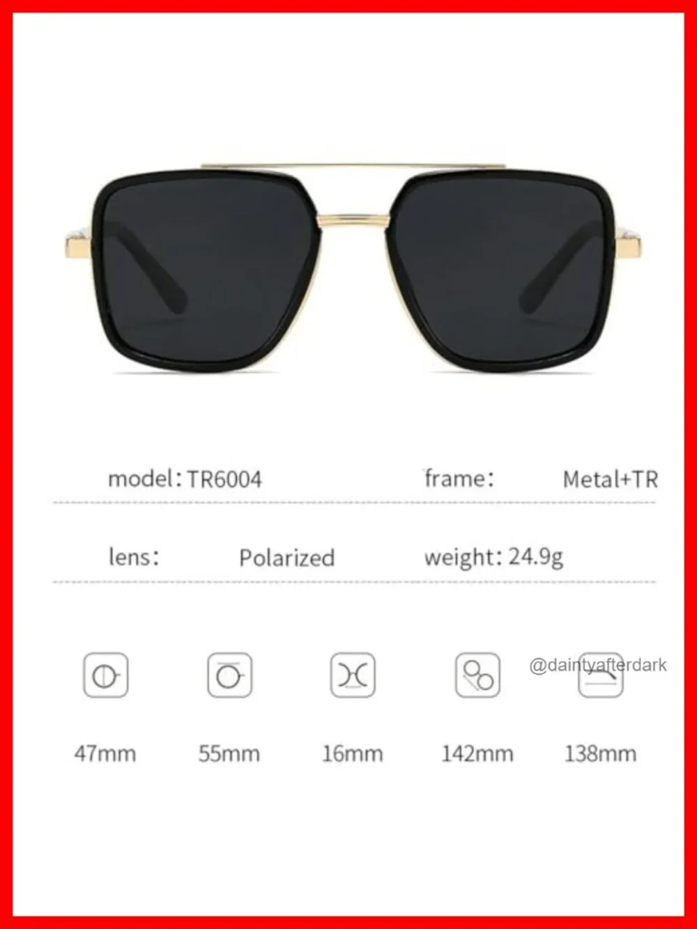 Retro Square Frame Polarized Pilot Sunglasses UV Protection